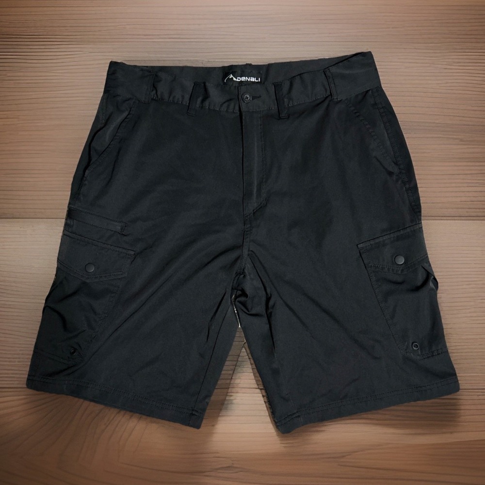 Denali Mens Tech Fabric Cargo Shorts Size 36 Black Quick Dry Belt Loops VerySoft